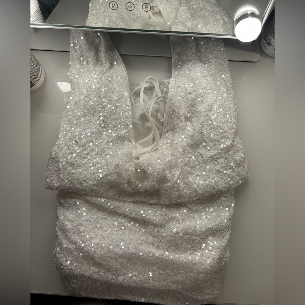 White Sequin Halter Tie Set